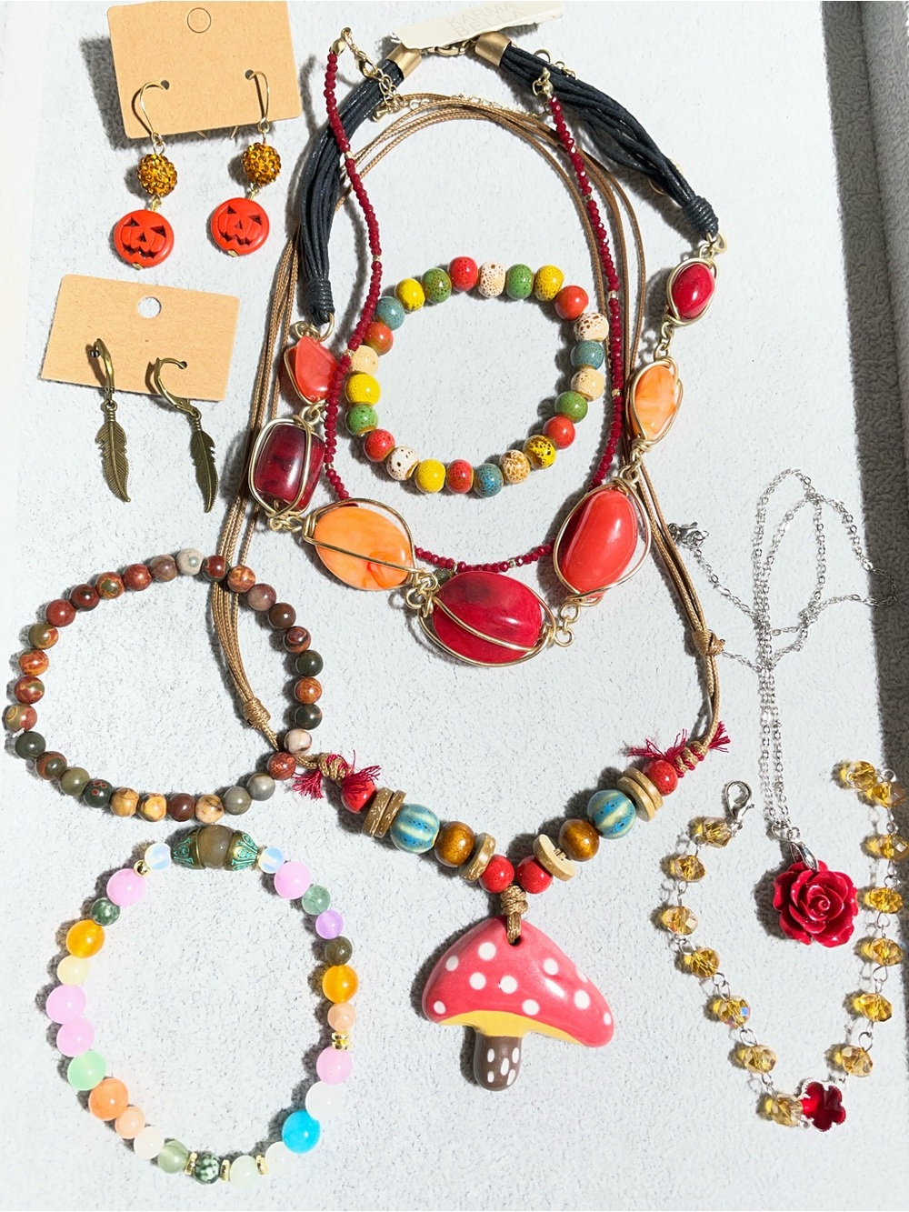 10pcs Whimsical Boho Stone Glass Ceramic Multicolor Jewelry Lot